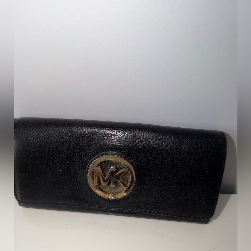 Michael Kors Black Leather Wallet with Gold Logo